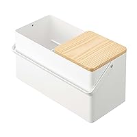 YAMAZAKI Home Tower Large Makeup Organizer Cosmetic Caddy with Handle Vanity Storage Drawer with Lid - Steel + Wood -,White