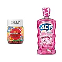 OLLY Kids Immunity Gummy with Elderberry, Vitamin C, Zinc, Cherry Flavor, 50 Count and ACT Kids Anticavity Fluoride Rinse, Bubble Gum, 16.9 oz