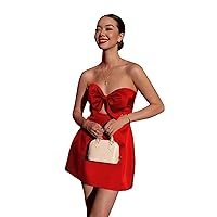 Women's Satin Sleeveless Hollow Out Mini Dress Sexy Slip Sweetheart Cocktail Party Dresses