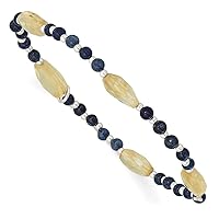 6.50mm 925 Sterling Silver Blue Agate and Citrine Stretch Bracelet Jewelry Gifts for Women