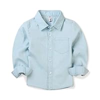 OCHENTA Boys Denim Button Down Shirt Long Sleeve Kids Casual Cowboy Chambray Top Jeans Clothes
