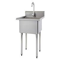 TRINITY THA-0307 Basics Stainless Steel Freestanding Single Bowl Utility Sink for Garage, Laundry Room, and Restaurants, Includes Faucet, NSF Certified, 49.2 21.5 24-Inch, Chrome