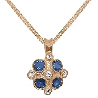 LBG 18k Rose Gold Natural Diamond & Sapphire Womens Vintage Pendant & Chain - Choice of Chain lengths