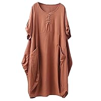 Minibee Women's Ruffle Oversize Casual Midi Dresses with Pockets