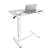 Overbed Table,Hospital Bed Table,Pneumatic Bed Tables Adjustable Over The Bed with Hidden Wheels&USB Port,Mobile Laptop Table Cart and Rolling Bedside Table with Tray Hospital Home Use-White