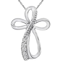 14K White Gold Diamond Cross Fashion Pendant (chain NOT included)