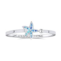 Personalized Nautical Beach Vacation Honeymoon Created Blue Opal Starfish Bangle Bracelet For Women Inlay .925 Sterling Silver Customizable