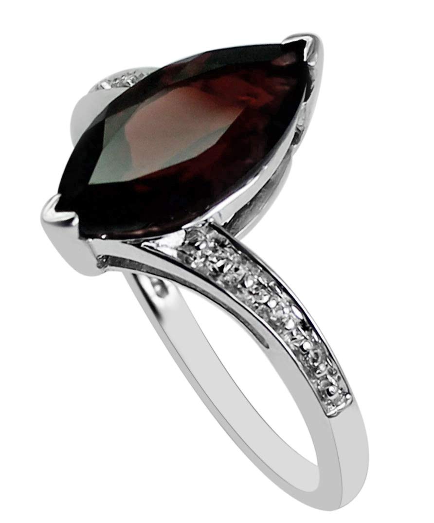 Carillon Red Garnet Marquise Shape Natural Non-Treated Gemstone 14K White Gold Ring Engagement Jewelry for Women & Men
