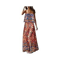 Jeauseul Women's Casual Neck Sleeveless Floral Long Maxi Dress Backless Loose Ruffle Summer Strapless Maxi Long Dress