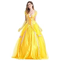Princess Dresses for Women Fancy Halloween Party Dress Up Adult Cosplay Dance Long Maxi Gown W/Gloves