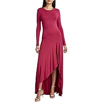 BCBGMAXAZRIA Women's Long Sleeve Fit and Flare Dress with High Low Hem