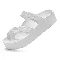 Women's Platform Sandals with Arch Support, Comfort Adjustable Slides Slip On Flat Sandals for Summer Ultra Cushion & Thick Soles