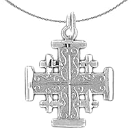 Silver Cross Necklace | Rhodium-plated 925 Silver Jerusalem Cross Pendant with 18