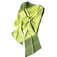 Gioventu Women's Satin Button Down Shirt, Classical Bow Ribbon Work Office Silk Blouse Top V Neck Shirts