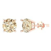 3.0 ct Round Cut Solitaire VVS1 Natural Brown Morganite Pair of Stud Earrings 18K Pink Rose Gold Butterfly Push Back