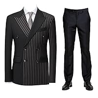 Black and Black Striped Two-Tone Suit 6 Button Double Breasted Style Men Suits