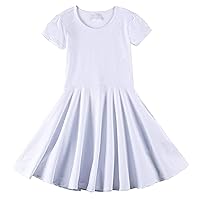 Children's Girls Short Sleeved Dress Cotton Breathable Sweat Absorbing Round Neck Large Swing Tee Shirt Long Dress