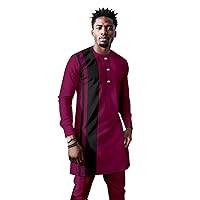 African Clothing for Men Single Breasted Long Shirts and Pants 2 Piece Set Dashiki Outfits Formal Outwear