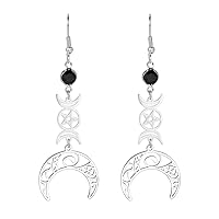 TEAMER Stainless Steel Crescent Goddess Black Birthstone Witches Knot Earrings Triple Moon Wicca Pentagram Gothic Celtic Knot Drop Earrings