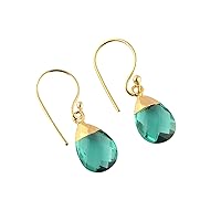 Guntaas Gems Attractive Look Aqua Hydro Quartz Teardrop Shape Faceted Brass Gold Plated Drop & Dangle Earrings For Women Girls