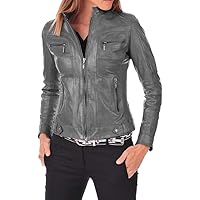 SID Grey Scarlet Lambskin Leather Womens Jacket, Biker Jacket 4X-Large