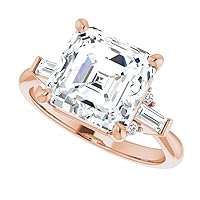 Moissanite Solitaire Ring, Asscher Cut, 4 Carats, Sterling Silver, Colorless