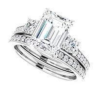 3 CT Emerald Cut VVS1 Colorless Moissanite Engagement Ring Set, Wedding/Bridal Ring Set, Sterling Silver Vintage Antique Anniversary Promise Ring Set Gift for Her