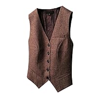 Spring Ladies Suit Vest Short Jacket Casual OL Waistcoat Women Single-Breasted Woolen Herringbone Pattern Pocket