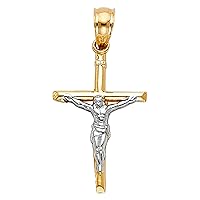 14K 2T Jesus Crucifix Cross Religious Pendant | 14K Two Tone Gold Christian Jewelry Jesus Pendant Locket For Women Men | 20 mm x 13 mm Gold Chain Pendants | Weight 0.6 grams