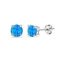 Opal Earrings for Women Sterling Silver Round-Cut Solitaire Synthetic Studs for Girls, Teens, Bridesmaids, Prom