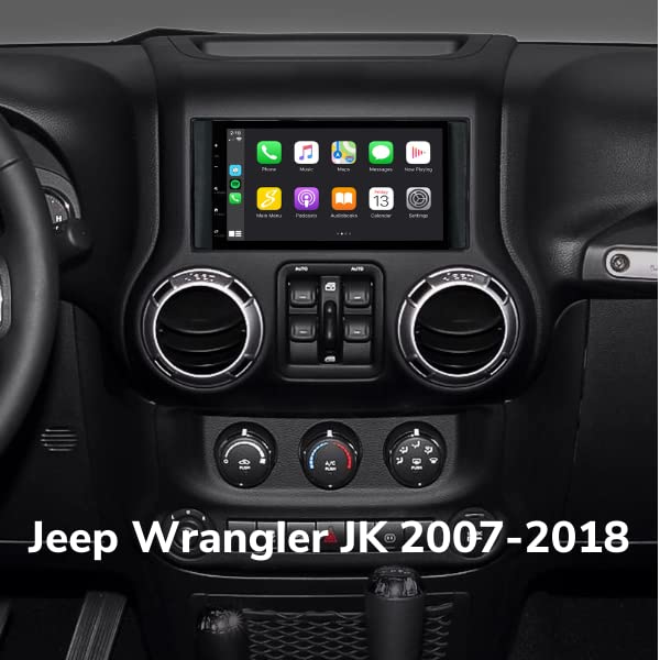 Mua ” Double Din Complete Radio Kit Package for Jeep Wrangler JK 2007-2018  with Touchscreen Radio, CarPlay, Android Auto, Bluetooth, with Dash Kit,  Can Bus Interface, Camera Input and Antenna Adapter trên