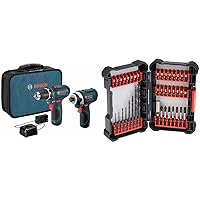Bosch 40 Piece Impact Tough Drill Driver Custom Case System Set DDMS40 with Bosch Power Tools Combo Kit CLPK22-120 - 12-Volt Cordless Tool Set (Drill/Driver and Impact Driver)