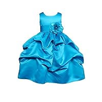 Pink Promise Turquoise Blue Satin Pick-Up Wedding Flower Girl Bridesmaid Dress with Bow