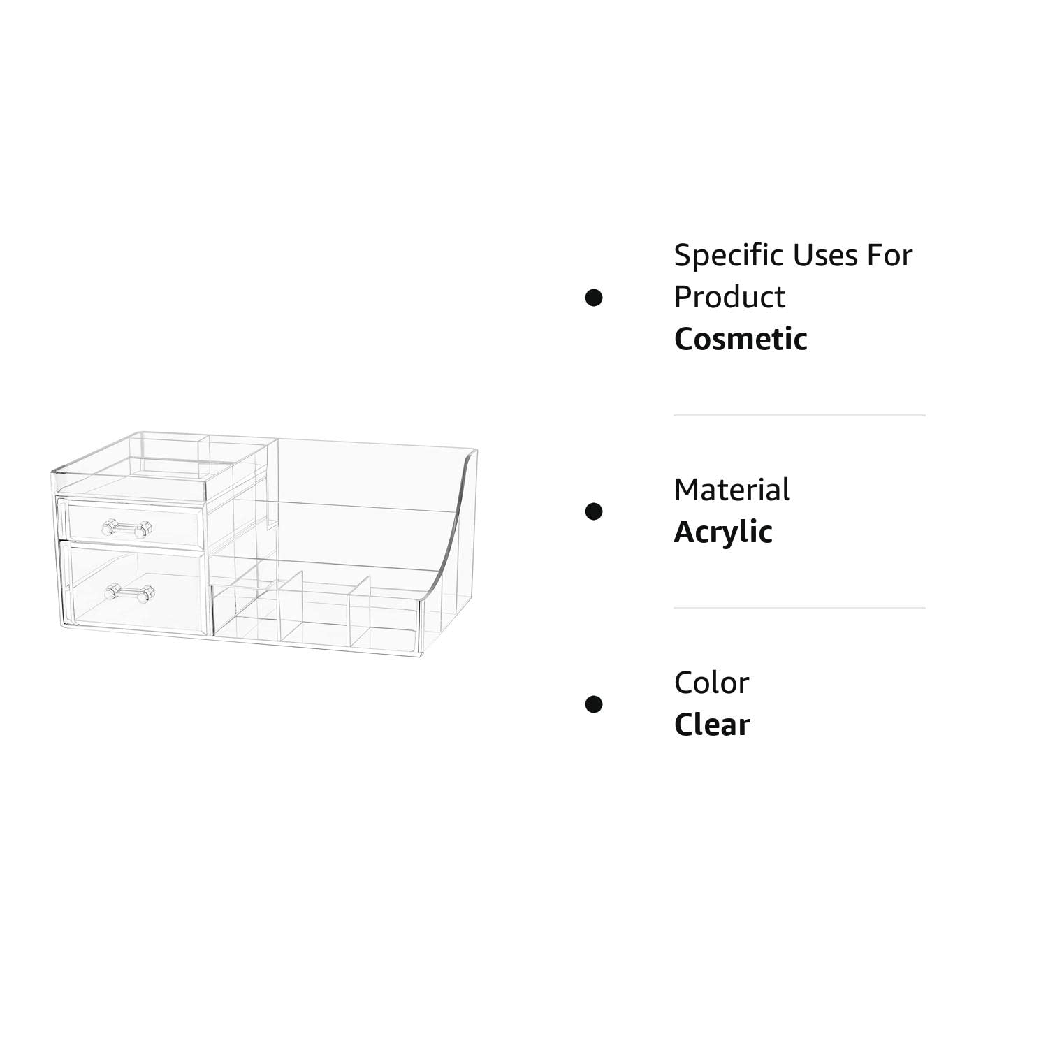 Cq acrylic Clear Makeup Organizer With 2 Drawers,Cosmetic Storage Display Case for Vanity,Bathroom Counter or Dresser,Countertop Holder for Lipstick,Brushes,Lotions,Eyeshadow,Nail Polish and Jewelry