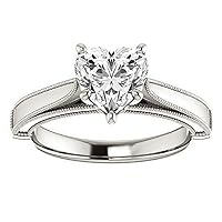 Mois 1 CT Heart Colorless Moissanite Engagement Ring, Wedding/Bridal Ring Set, Solitaire Halo Style, Solid Gold Silver Vintage Antique Anniversary Promise Ring Gift for Her