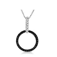 1/10 CTTW Sterling Silver Black & White Diamond circle necklace