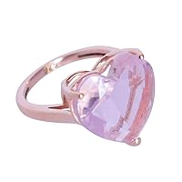Pink Quartz 925 Sterling Silver Statement Heart Shaped Engagement Promise Ring For Girls & Women