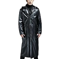 Spring Autumn Extra Long Black Loose Waterproof Windproof Soft Pu Leather Trench Coats Men With Hood Zip Up Overcoat