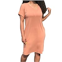 Summer Plus Size Maxi Dresses for Women, Casual Solid Color Guest Dress with Pocket, Fashion Short Sleeve V-Neck Skirt