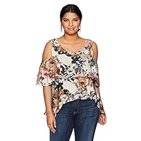 Star Vixen Women's Plus-Size Off/Cold Shoulder Dramatic Ruffle Peasant Top