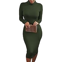 Pink Queen Long Sleeve Bodycon Dress for Women Sexy Pencil Midi Wedding Party Club Dress Army Green S