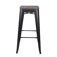 GIA 30-Inch Bar Height Backless Metal Stool with Dark Wood Seat, 1 Only, Black