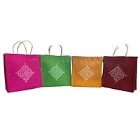 Thamboolam Bags, Jute Bags with Contrast kolam Print for Wedding Return Gifts, Multicolor Lunch Bag. (100)