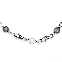 Necklace Chain White Sterling Silver Pearl Freshwater Round Black 18.25 In 10 Mm