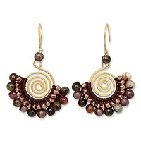 NOVICA Handmade Tourmaline Dangle Earrings Brass Bead 24k Gold Plated .925 Sterling Silver Multicolor Beaded Thailand Birthstone [1.6 in L x 1.2 in W] 'Candy Kiss'