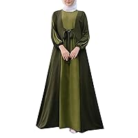 Womens Abaya Dress Tie Knot Color Block Muslim Dress Ramadan Eid Prayer Dubai Islamic Arabian Jilbab Maxi Dresses 2024
