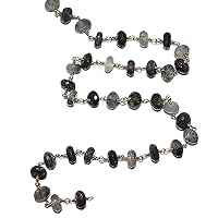 Black Rutile 8MM Faceted Rondelle Gemstone Beaded Rosary Chain by Foot For Jewelry Making - 24K Gold Plated Over Silver Handmade Beaded Chain Connectors - Wire Wrapped Bead Chain Necklaces