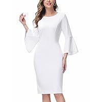 White Formal Dresses for Women Short Evening Party Church Midi Length Pencil Dress Large