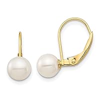 14K Yellow Gold 5 6mm White Round Freshwater Cultured Pearl Leverback Earrings