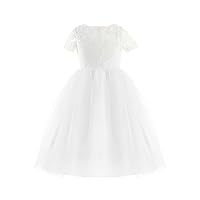 YiZYiF Girls Kids Lace Flower Pageant Wedding Bridesmaid Ruffles Lace-up Formal Party First Communion Dress
